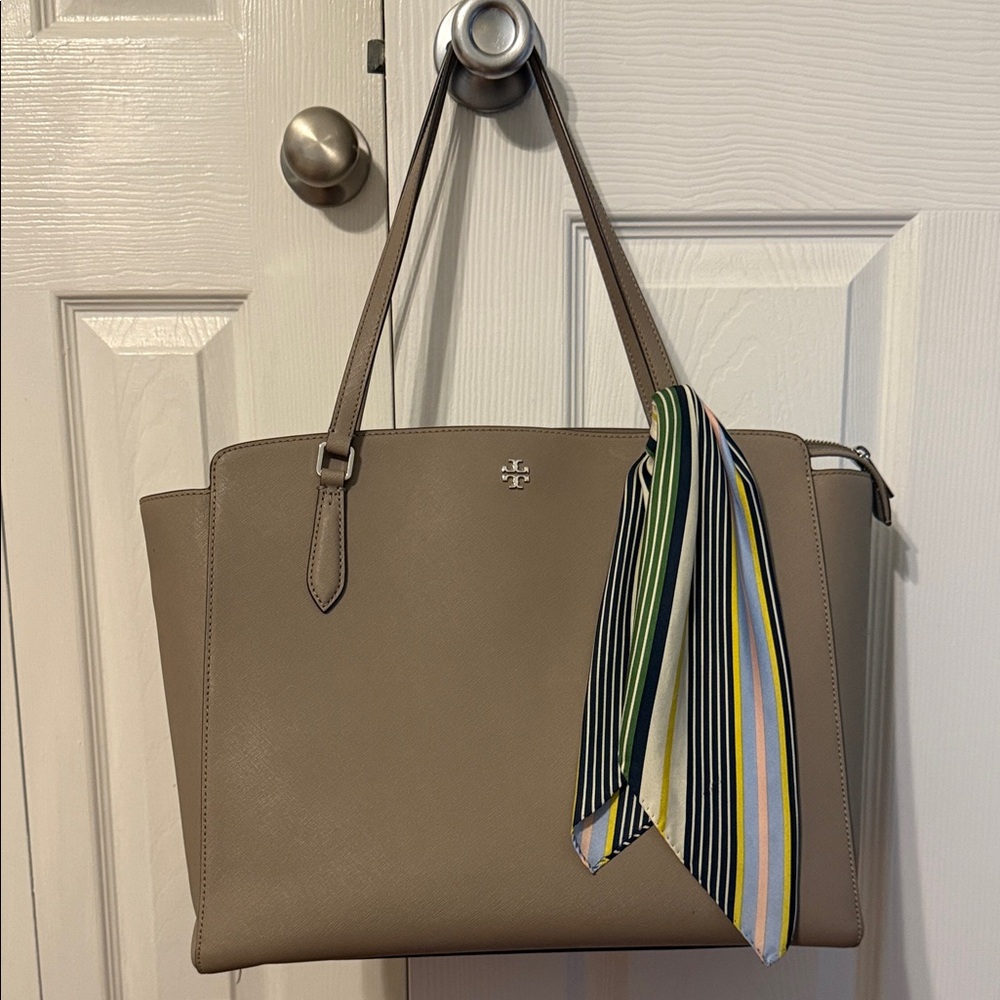 Tory Burch Beige Tote with Striped Accent